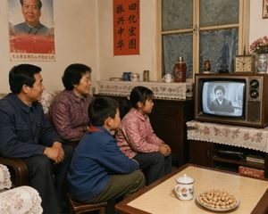 1980s Chinese Family Watching TV