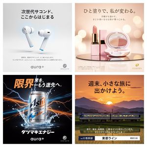 4-Panel Japanese Advertising Concept Grid