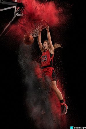 Action Basketball Dunk with Powder Explosion