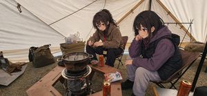 Anime Campers in a Winter Tent