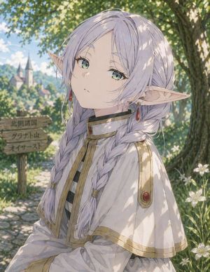 Anime Elf Girl on Forest Path
