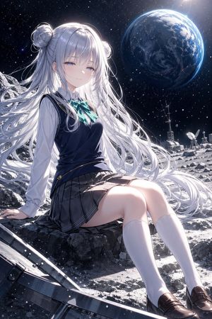 Anime Schoolgirl on the Moon