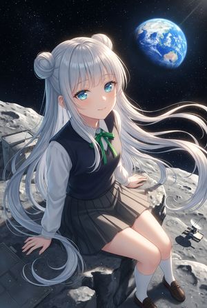 Anime Schoolgirl on the Moon