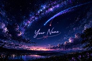 Anime Starry Night Sky with Custom Neon Text