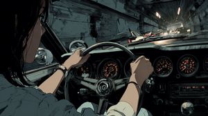 Anime Tunnel Driving Cockpit Scene