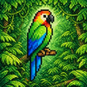 Blurry Retro Pixel Parrot Jungle