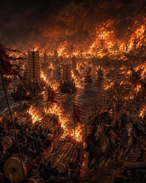 Burning Red Cliffs Night Battle