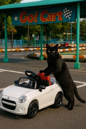 Cat with Toy Car at Go-Kart Track