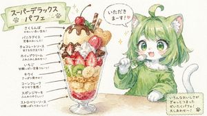 Character Eating Parfait with Annotations