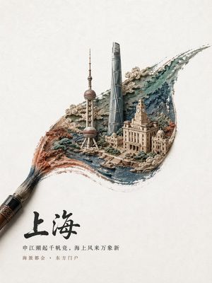 Chinese Brushstroke Shanghai Poster