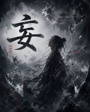 Chinese Calligraphy Dark Fantasy Poster