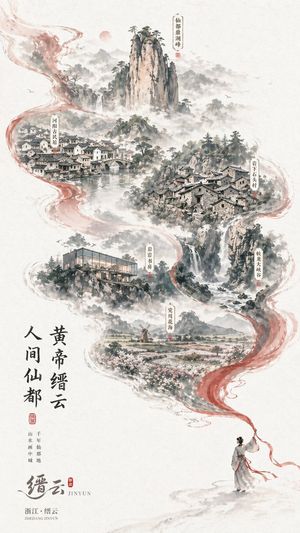 Chinese Ink-Wash Jinyun Travel Poster