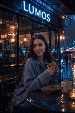 Cinematic neon cafe night