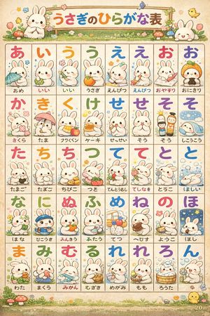Cute Bunny Hiragana Poster