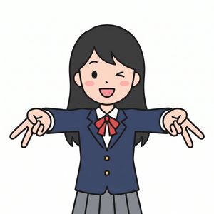 Cute Winking Schoolgirl Peace Sign
