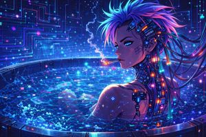 Cyberpunk Anime Character in Neon Tub