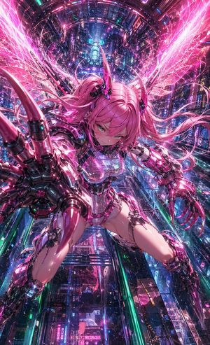 Cyberpunk Pink Mecha Angel Girl