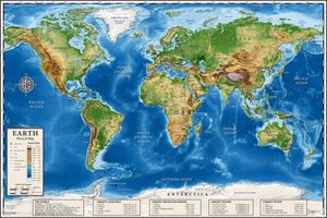 Detailed Physical World Map with Info Panels