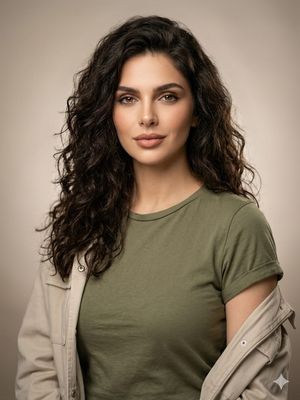 Editorial Studio Portrait in Olive Tee