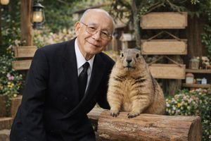 Elderly Man and Marmot Portrait