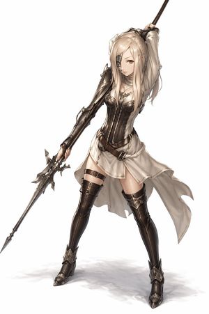 Elegant Anime Spearwoman Full Body