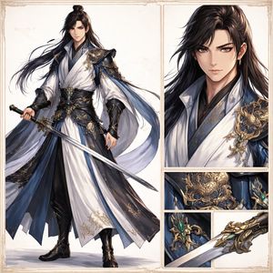 Elegant Wuxia Swordsman Design Sheet
