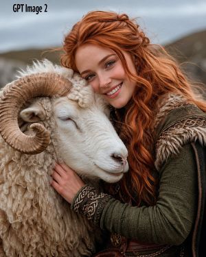 Fantasy Woman Hugging a White Ram