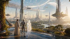 Far Future City with Transparent Humanoid