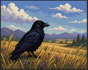 Faux Pixel Raven in Wheat Field