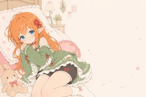 Flat-Color Elf Girl on Frilly Bed