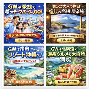 Four Japanese Travel Ad Panels