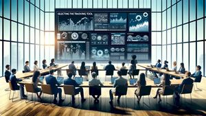 Futuristic Boardroom Analytics Meeting