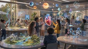 Futuristic STEM Classroom with Holograms