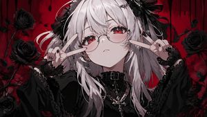 Gothic Anime Girl with Black Roses