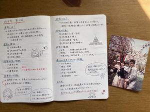 Handwritten Japanese Study Notes with Photograph