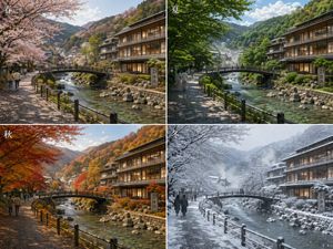 Japanese Onsen Town in Four Seasons