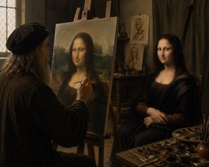Leonardo Painting the Mona Lisa