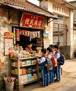 Nostalgic Chinese School Shop Scene