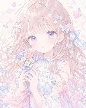 Pastel Faceless Anime Floral Portrait