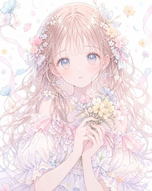Pastel Faceless Floral Anime Portrait