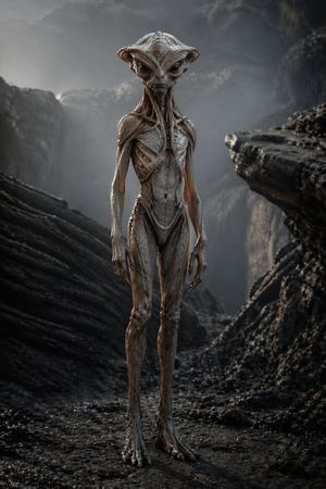 Photoreal Alien in Dark Ravine