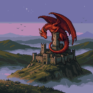 Pixel Art Dragon on Castle