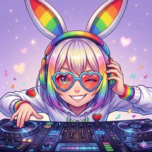 Rainbow Bunny DJ Anime Portrait