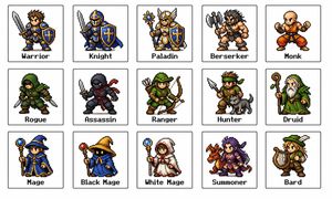 Retro Fantasy Class Sprite Grid