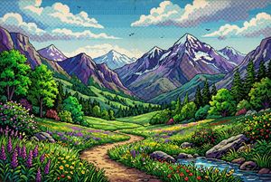 Retro Pixel Mountain Valley