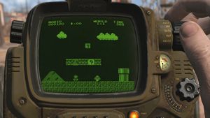 Retro Wrist Computer Playing Classic Platformer