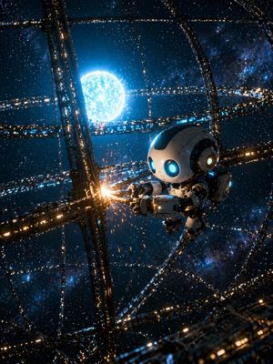 Sci-Fi Chibi Robot Welding in Space
