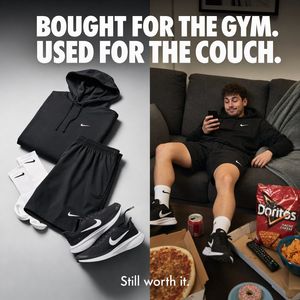 Split-Screen Athleisure Couch Ad