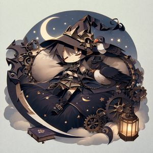 Steampunk Chibi Witch Sticker Illustration