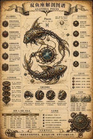 Steampunk Zodiac Anatomy Poster
